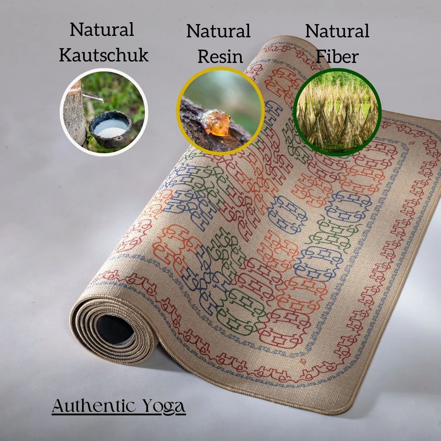 Dancing Elefant Yogamatte von Hamsa aus Naturkautschuk und Jute – nachhaltig, rutschfest und umweltfreundlich, perfekt für Ashtanga obenansicht.